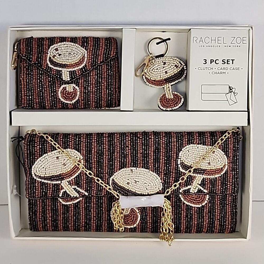 Rachel Zoe Beaded Black Brown Gold Cocktail Motif Crossbody Set